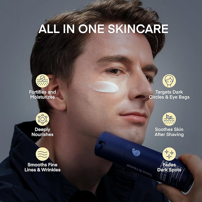 TEREZ & HONOR 6-In-1 Face Cream for Men: Korean Dermforce Anti-Aging Moisturizer Cream with Niacinamide & Bakuchiol - Reduces Wrinkles, Dark Spots, Eye Bags & Puffiness - K-Beauty Gift for Men 2.8oz