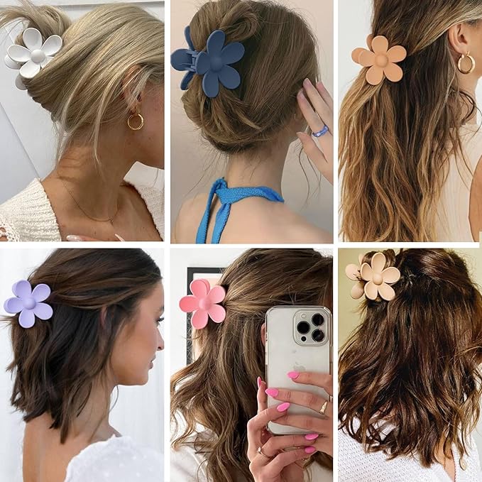 12 Pieces Flower Hair Clips for Women, Girls - Large Jaw Clips with Strong Hold for Thick & Thin Hair, 12 Matte Morandi Colors