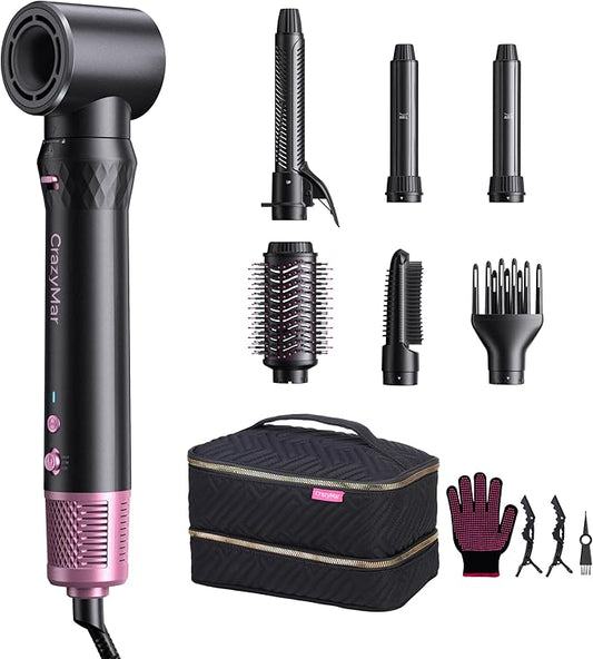 7-in-1 Air Wrap Hair Styler, Fast Drying Blow Dryer & Curling StylingTool, Hot Air Styler No Heat Damage, Hot Air Styler Wrap for Curling Volumizing Straightening Styling(Rose Pink)