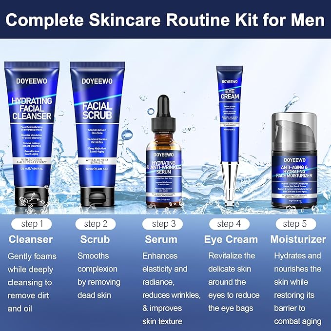 Skin Care for Men,Hydrate,Firm,Anti-Aging & Wrinkle Mens Facial Face Skin Care Routine Kit Set,Christmas Gifts Stocking Stuffers Secret Santa Gift for Men Him Dad Boyfriend Husband Birthday Valentines