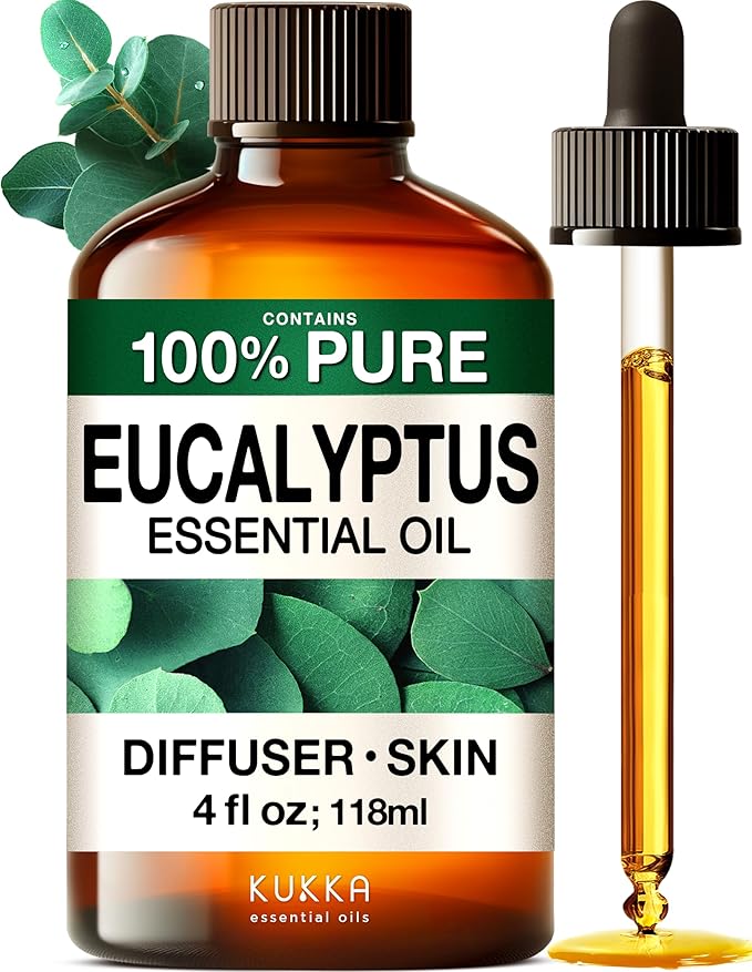 KUKKA Eucalyptus Essential Oils - 4 Fl Oz - for Hair, Skin, Diffuser, Aromatherapy & DIY Soap Making Scent