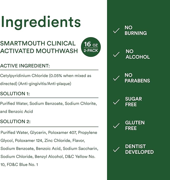 SmartMouth DDS Activated Clinical Mouthwash - Adult Mouthwash for Fresh Breath - for Gum Health, Gingivitis & More - Clean Mint Flavor, 16 fl oz (2 Pack)
