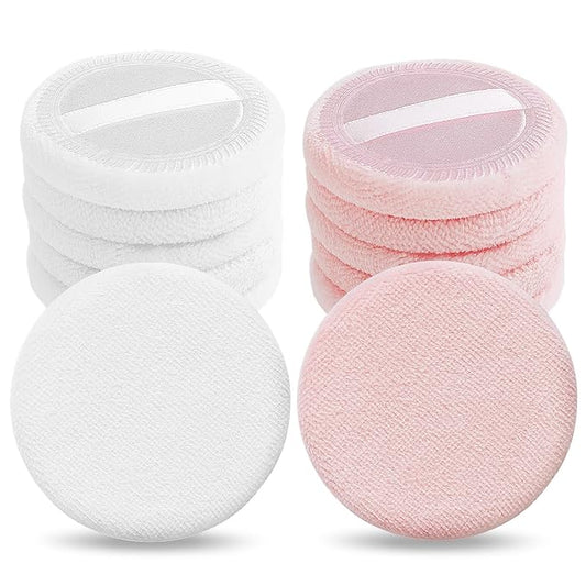 Sibba 12 PCS Blush Loose Powder Puff Face Setting Body Makeup Soft Velour Sponge Beauty Blender Make Up Mini Portable Finger Applicator Holder Small Fluffy Highlighter Facial Cosmetic Cushion Women