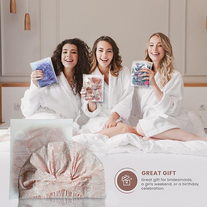 Reusable Shower Cap for Women Reusable Waterproof – Leakproof, Nonslip Hair Cap for Shower Flexiband – Soft, Breathable, Durable Christmas Shower Caps by SMPL OBJECTS (Blush)