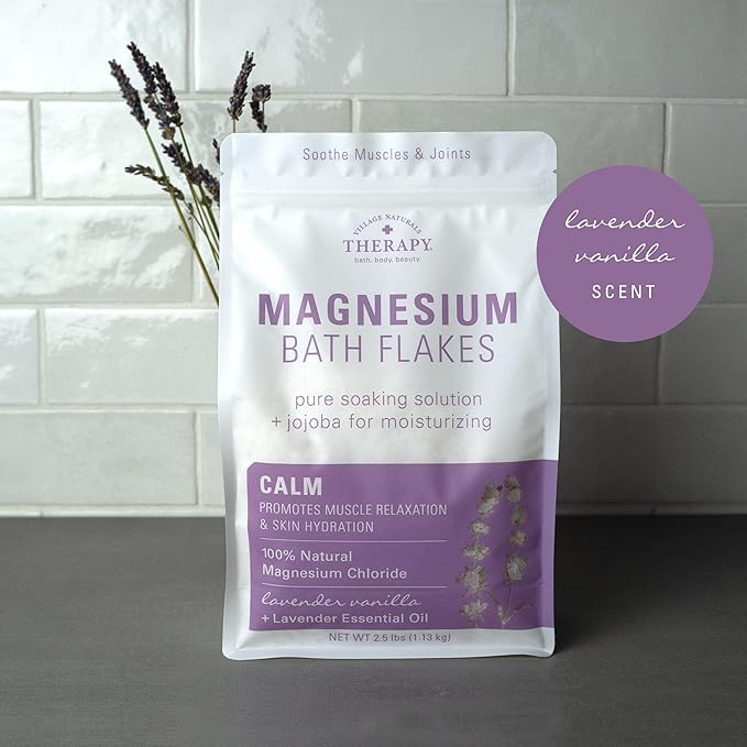 Village Naturals Therapy Calm Magnesium Bath Flakes, Lavender Vanilla Scent, 2.5 lbs