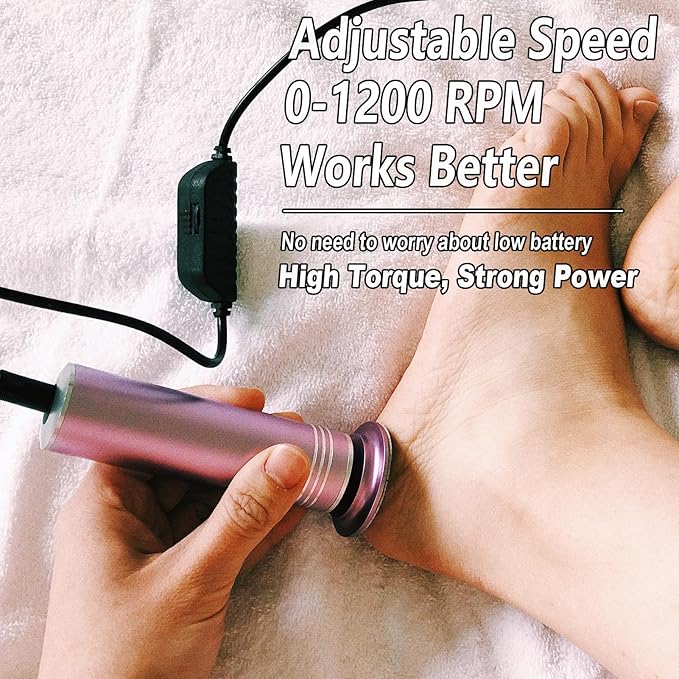 Upgraded Electric Foot Callus Remover 1200rpm, Professional Electric Foot File Sander Pedicure Tools for Dead Skin Cracked Heels, Adjustable Speed, 60 Replaceable Sandpaper Discs (FCR-2 Pink)
