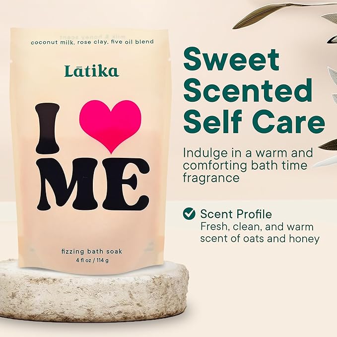 Latika Soak Set of 3 - I Heart Me Bath Soaks with Oats, Milk & Honey for Self-Love & Self-Care – for Relaxation, Muscle Recovery & Skin Nourishment – Stress Relief Soaking Salts