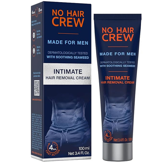 No Hair Crew Intimate/Private At Home Hair Removal Cream for Men - Painless, Flawless, Soothing Depilatory for Unwanted Coarse Male Body Hair, 100ml