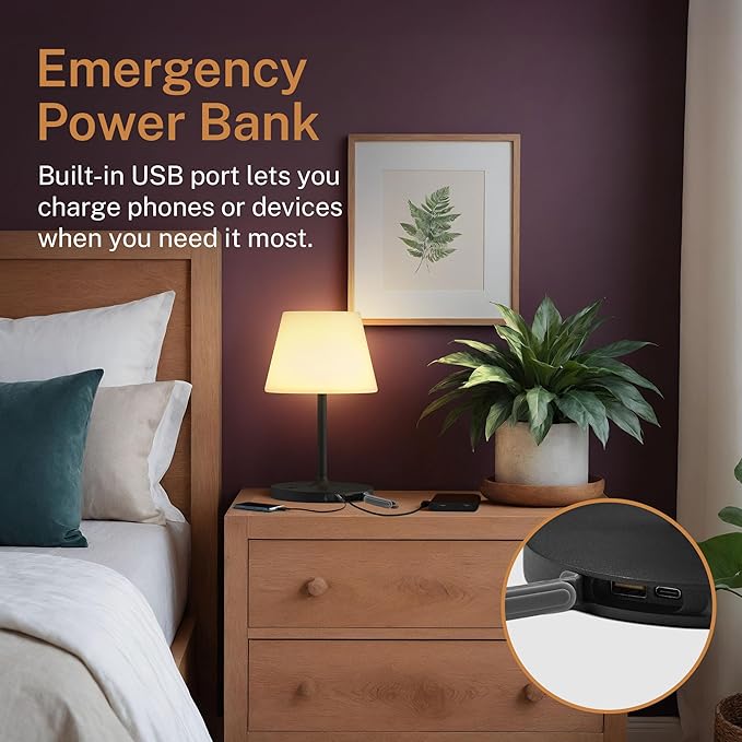 Cordless Lamp, 5000mAh Battery Operated Rechargeable Table Lamp with Power Bank, Touch Dimmable 3 Color Temperatures, IP44 Waterproof Shower Lamp for Kitchen, Bathroom, Indoor Or Outdoor Use 9.6in