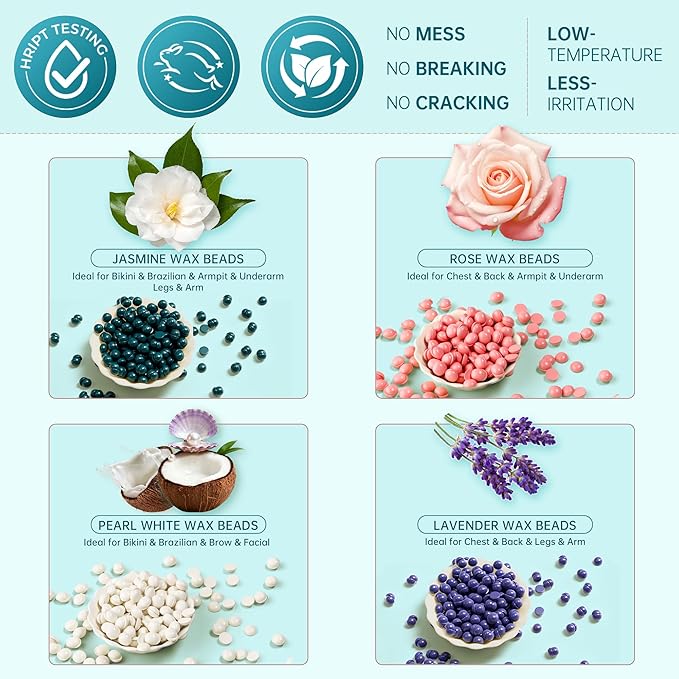 Lifestance Waxing Kit for Women & Men - L3 VelviMint Digital Warmer, Silicone Wax Pot Liner, Hair Removal Kit with 14.1oz Hard Wax Beads & Oil Spray, Professional for Home Brazilian Bikini Face Leg