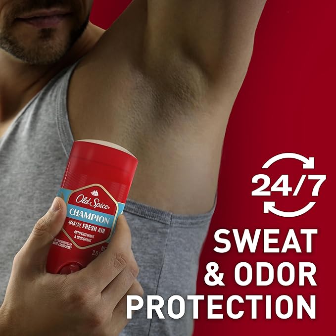 Old Spice Antiperspirant Deodorant for Men, 24/7 Sweat & Odor Protection, 24/7 Lasting Freshness, Invisible Solid, Champion with Fresh Air Scent, 2.6 oz (Pack of 6)