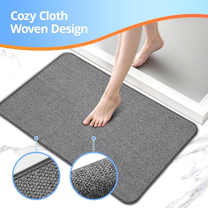 2 Pack Bathroom Rugs 17x27Inch, Thin Bath Mat with Rubber Backing Non-Slip, Absorbent,Quick Dry Machine Washable, Home Decor Accessories Cozy Cloth Bathroom Mat fit Under Door/Sink/Tub/Shower-DarkGrey