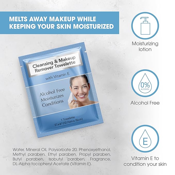 Diamond Wipes Makeup Remover Wipes, Alcohol Free Facial Cleansing with Vitamin E, Case of 50 Face Wipes