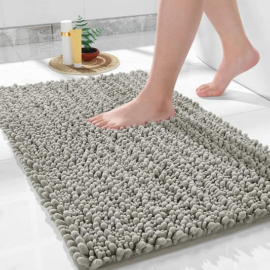 Yimobra Bathroom Rugs Non Slip Washable 32x20 Inch - Ultra Soft Absorbent Chenille Bath Mat, Quick Dry Shaggy Floor Carpet for Tub Shower, Sand Home Decor Accessories