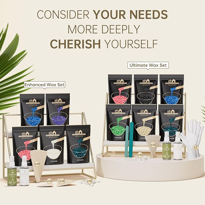 Lifestance Wax Beads Set, 5 Kinds of Waxing Beads, Hard Wax Beans with 57 Items Silicone Spatulas, Perfect for Any Waxing Warmers, Wax Beads for Hair Removal for Bikini Underarm Face Body