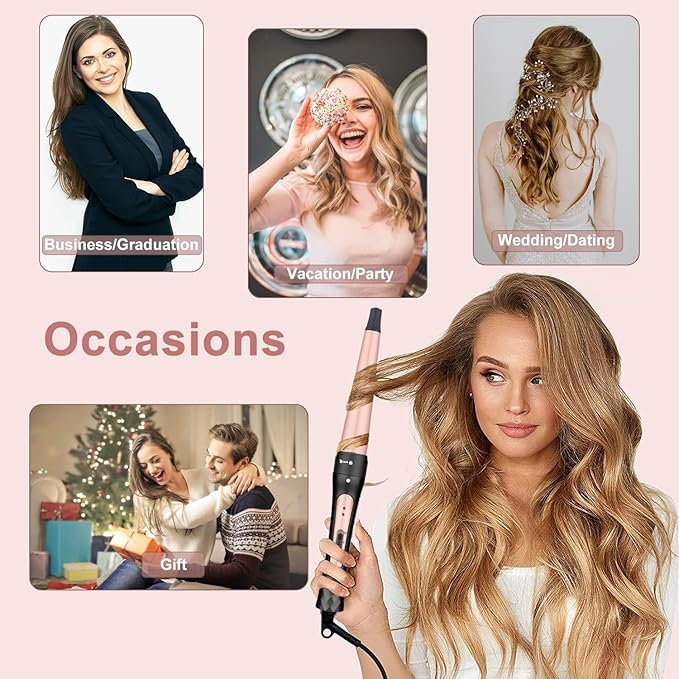 6 in 1 Curling Iron, Professional Curling Wand Set, Fast Heating Hair Curler with 6 Interchangeable Ceramic Barrels (0.35'' to 1.25'') for Women Quick Create Hairstyle in All Hair Type