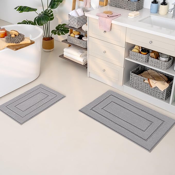 GRANNY SAYS Bathroom Rugs Sets 2 Piece,Soft Bath Mats for Bathroom, Bath Rugs Non Slip Washable, Absorbent Bath Rug for Tub, Shower and Toilet, Bath Mat Set (Gray, 20" x 32" + 16" x 24")