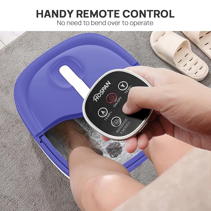 HOSPAN Collapsible Foot Spa Electric Rotary Massage, Foot Bath with Heat, Bubble, Remote, and 24 Motorized Shiatsu Massage Balls. Pedicure Foot Spa for Feet Stress Relief - FS02A