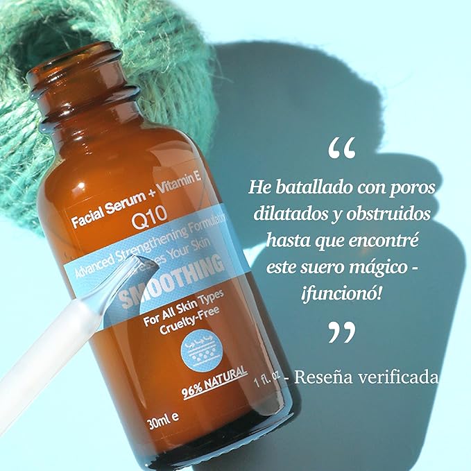 Purifect Smoothing Coenzyme Q10 Facial Serum for Anti Aging, Wrinkles, and Hydration with Vitamin E – Made in USA | Ceramide NP for Moisture Barrier + (Anise) Extract to Clarify Skin