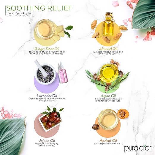 PURA D'OR 16 Oz ORGANIC Massage Therapy Oil USDA Certified Almond, Apricot, Argan, Ginger, Jojoba, Lavender Oils For Silky & Softer Skin - Body Moisturizer & Skin Lubricant - Aromatherapy & Relaxation