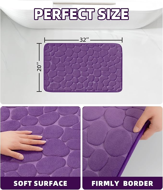 YIHOUSE Memory Foam Bath Mat Cobblestone Bathroom Rugs Super Water Absorbent Bath Mats for Bathroom Machine Washable Bath Rugs(20 x 32,Eggplant)