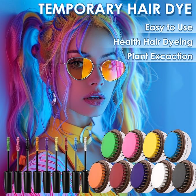 Orange Temporary Hair Chalk Color Comb + Washable Hair Mascara Dye for Girls Kids, Makeup Vibrant Dye Hair Colors for Halloween, Cosplay, Sporting Events, DIY Hair Parties Christmas