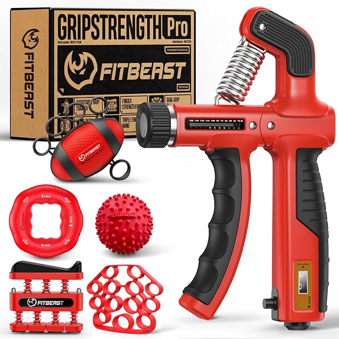 FitBeast Grip Strength Trainer, Hand Gripper Strengthener Kit - 6 Pack with Adjustable Resistance Forearm Strengthener, Forearm Exerciser and Massage Balls for Hand Therapy, Grip Training