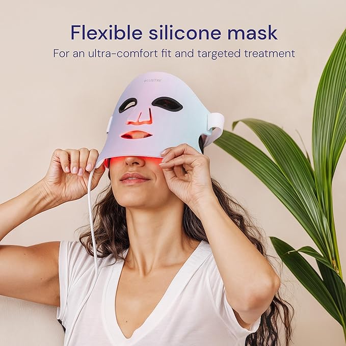 LED Face Mask Light Therapy – 2-in-1 Red Light Mask & Blue Light Mask for Acne & Anti-Aging Skincare – Dermatologist-Approved Silicone Blue & Red Light Therapy Mask for Face Treatment by LUSTRE