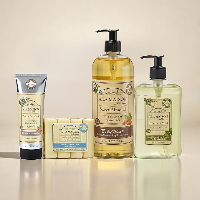 A LA MAISON Moisturizing Lotion, Sweet Almond - Uses: Hand and Body, Argan Oil, Pure Shea Butter, Essential Oils, Plant Based, Cruelty-Free, SLS and Paraben Free (8 Oz, 2 Pack)