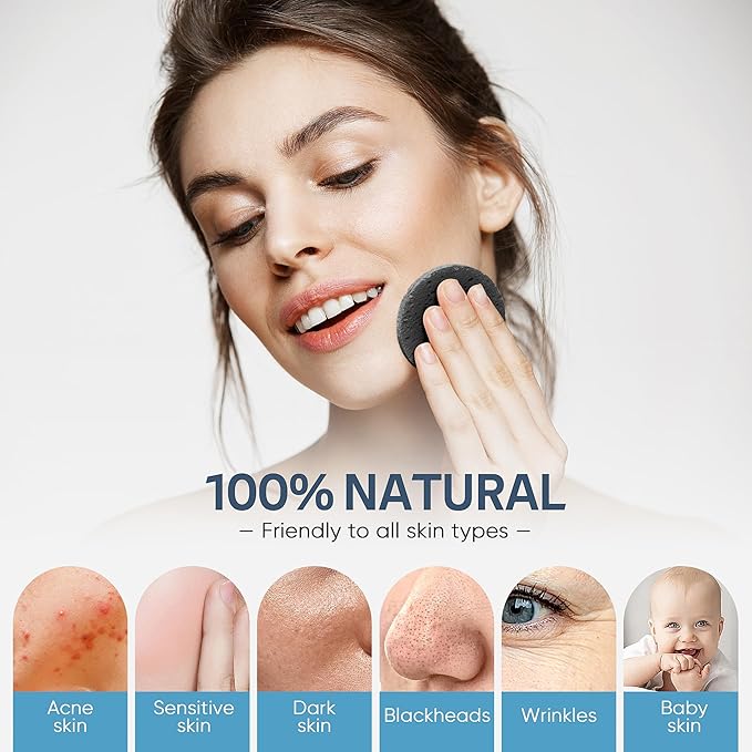 GAINWELL 50-Count Black Compressed Facial Sponges for Daily Facial Cleansing and Exfoliating, 100％ Natural Cosmetic Spa Sponges for Makeup Remover, Reusable