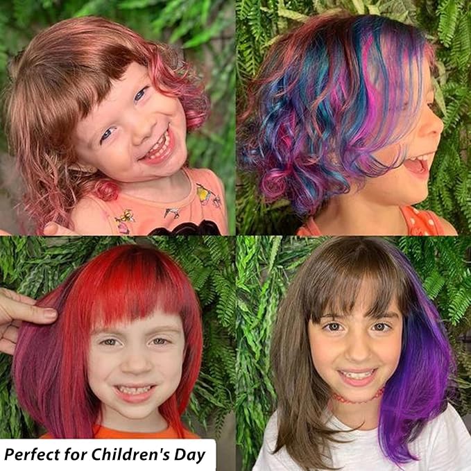 Temporary Hair Color Chalk for Kids, Hair Wax Color for 4 5 6 7 8 9 Year Old Girl Gifts, Hair Color Dye for Birthday, Party, Cosplay DIY, Halloween, Christmas(6, Gray Purple Red Blue Green Orange)