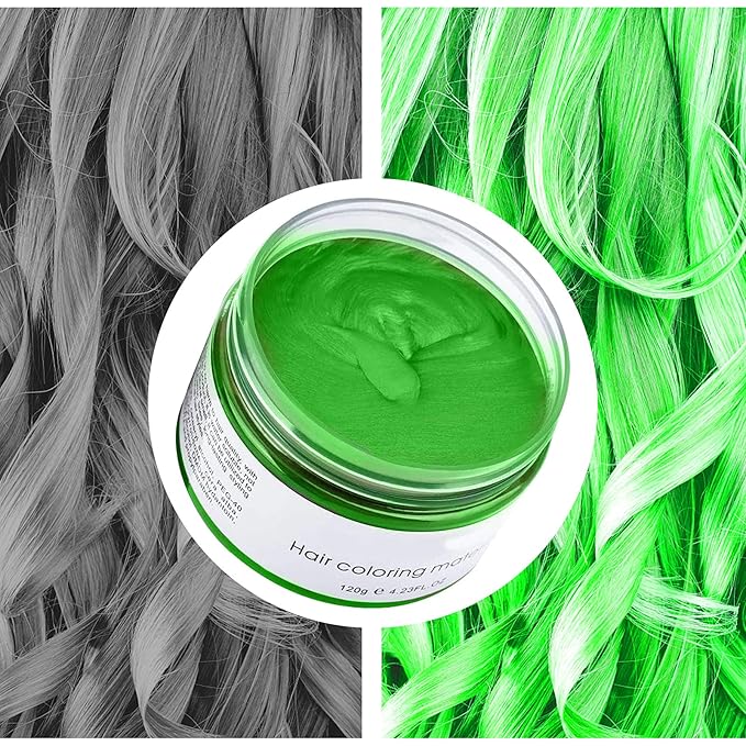 Green Hair Spray, Temporary Hair Color Wax, Natural Hair Wax Color Spray 4.23 Ounces, Kids Women Temporary Hair Dye Wax Styling Clay Pomades for Christmas Party,Role Playing,Cosplay,Halloween (Green)