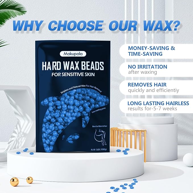 3lb Hard Wax Beads, Professional Coarse Hair Removal Wax Bead Bulk, Scented Brazilian Waxing Bead for Bikini, Body, Face, Sensitive Skin Stripless Wax Bean, Salon Home Waxing Refill Supply