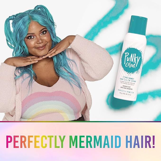 Punky Pastel Temporary Hair Color Spray, Perfectly Peacock, Spray-On Hair Color, Fast-Drying, Non-Sticky, Travel Size Hair Dye for Instant Vivid Hair Color, 3.5 oz, 1-Pack