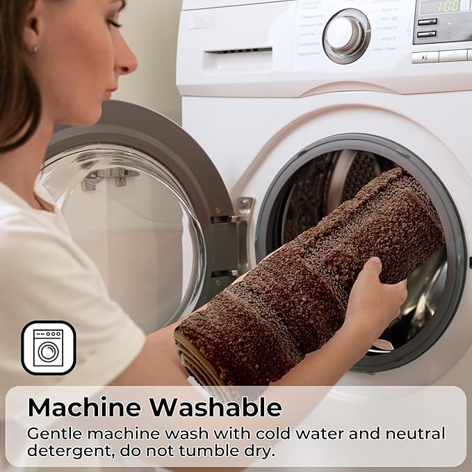 GRANNY SAYS Bathroom Toilet Rugs U Shaped, Bath Mats for Bathroom, Bath Rugs Non Slip Washable, Absorbent Microfiber Toilet Mat, Soft Plush Shaggy Bath Carpet, 20" x 24", Brown