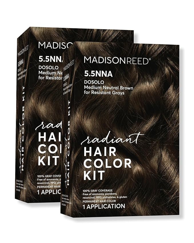 Madison Reed Radiant Hair Color Kit | 5.5NNA Dark Neutral Brown (Dosolo) 100% Maximum Gray Hair Coverage | Salon-Quality Permanent Hair Dye for Resistant Grays | PPD-Free & Ammonia-Free |2 Pack
