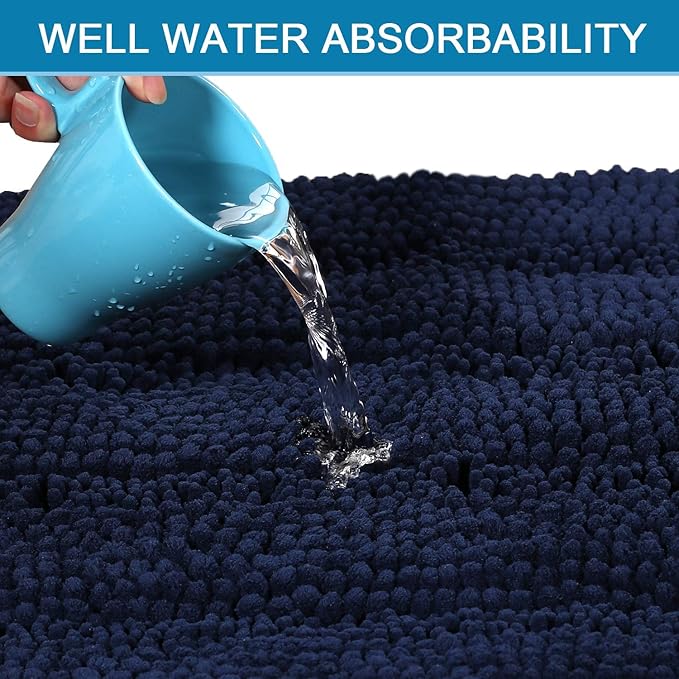 H.VERSAILTEX Bathroom Rugs Bath Rug Set 2 Piece Bathroom Contour Rug Toilet Mat Sets Non Slip Contour Bath Rug Ultra Thick Water Absorbent Striped Bath Mats Washable(36" x 24" Plus 20" x 24" U, Navy)