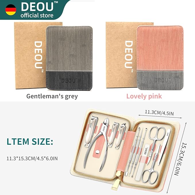 DEOU Manicure Sets Nail Clippers Stainless Steel Manicure and Pedicure kit Girls Professional Nail Files and Men's Grooming Scissors Tools for Home Personal Care or Gifts (Pink upgraded version)