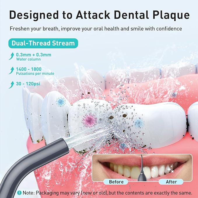 COSLUS Water Dental Flosser Teeth Pick: Portable Cordless Oral Irrigator 300ML Rechargeable Travel Irrigation Cleaner IPX7 Waterproof Electric Flossing Machine for Teeth Cleaning C20(F5020E) Grey