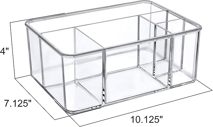 Amazing Abby - Glamour - Acrylic 5-Compartment Makeup Organizer, Transparent Plastic Beauty Supply Holder, Perfect Bathroom Vanity Storage Solution for Makeup Palettes, Makeup Brushes, and More
