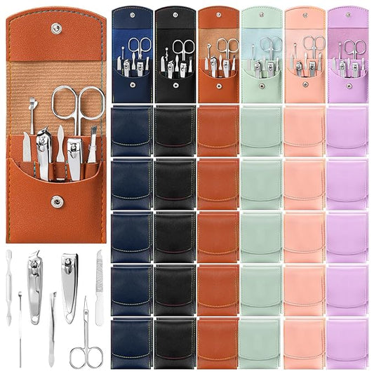 60 Sets Travel Manicure Set Professional Nail Set 7 in 1 Stainless Steel Manicure Kit Grooming Kits Nail Care Tools with Care Tools Beauty Scissors Tweezers Gifts for Christmas(Vintage Color)