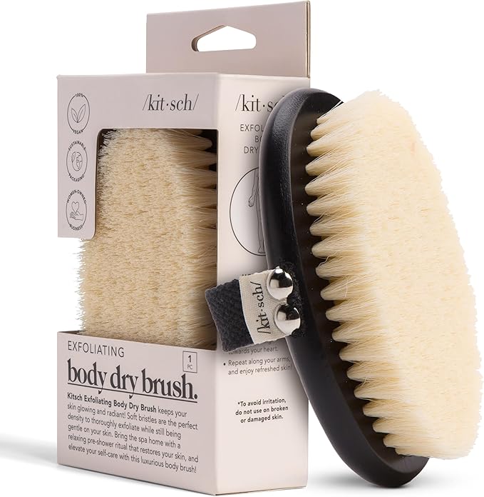 Kitsch Dry Brushing Body Brush for Lymphatic Drainage- Soft Bristles - Reduces Cellulites, Removes Dry Skin and Improves Blood Circulation, Body Exfoliator Scrubber for Glowing Skin, Sauna Accessories