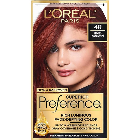 L'Oreal Paris Superior Preference Fade-Defying + Shine Permanent Hair Color, 4R Dark Auburn, Pack of 1, Hair Dye