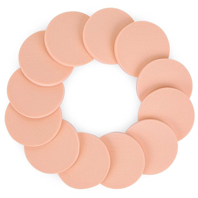 Round Sponge Puff Set,12 Pcs 2.2 Inch Facial Powder Puffs Foam Sponges For Liquid Foundation Makeup, Facial Cleansing
