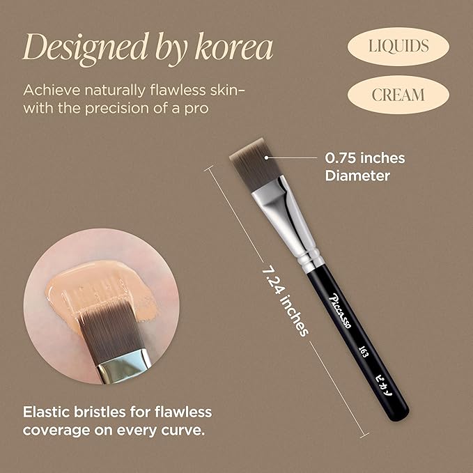 Piccasso Flawless Adherence Set – 163 Foundation Brush + 6P Latex Round Makeup Sponges, Korean Beauty Tools for Natural Glow & Smooth Base, Perfect for Dewy or Matte Finish
