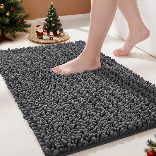 Yimobra Bathroom Rugs Non Slip Washable - Ultra Soft Absorbent Chenille Bath Mat, Quick Dry Shaggy Floor Carpet for Tub Shower, Dark Gray Home Decor Accessories, 24x17 Inch