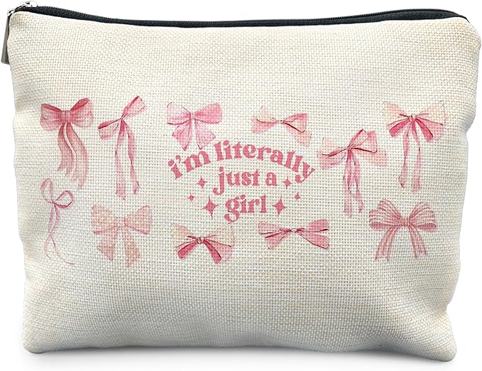 Coquette Pink Bow Makeup Bag for Women, Bow Gifts for Women, Preppy Girly Cosmetic Bag for Purse, Aesthetic Pink Bows Makeup Zipper Pouch