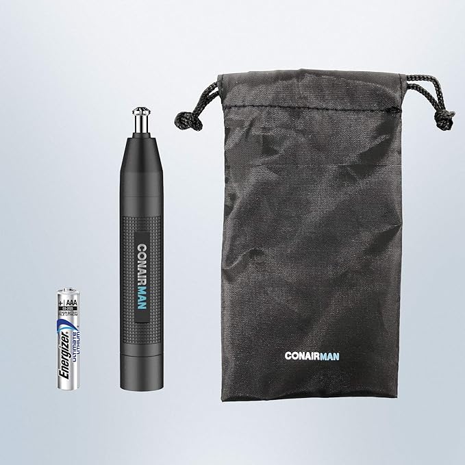ConairMan Nose Hair Trimmer for Men, For Nose, Ear, and Eyebrows, Patent 360 Bevel Blade for No Pull, No Snag Trimming Experience, Cordless Lithium-Powered Trimmer with Drawstring Bag