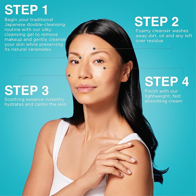 Curel Japanese Skin Care Trial Kit, Cleansing Gel, Foaming Face Wash, Facial Lotion, Facial Cream with Ceramides for Dry, Sensitive Skin, Travel Size, Cruise Ship Essentials, Fragrance & Alcohol Free