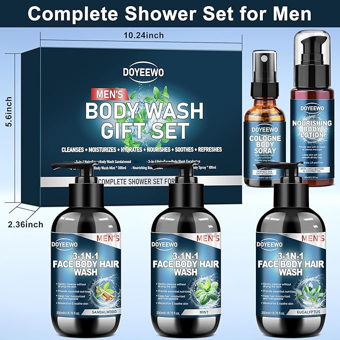 Gifts for Men, Boyfriend, Husband, Dad,Mens Body Wash Bath Gift Set, Cleanses,Hydrates,Nourishes & Soothes Skin,Christmas Gift Stocking Stuffers Secret Santa Birthday Valentines Sweetest Gifts for Him